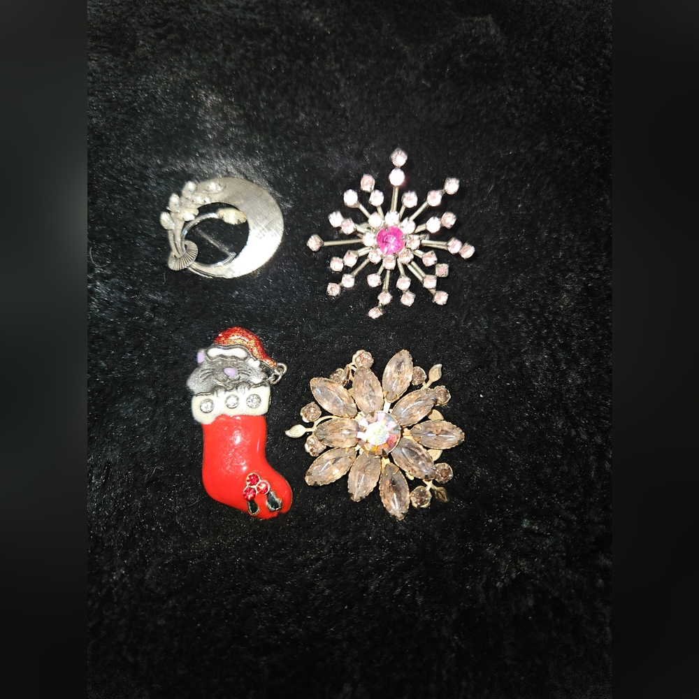 Festive Brooch Set - Silver, Red, Pink, Gold